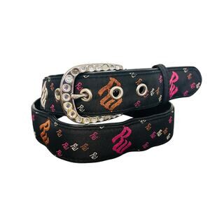 Y2K Vintage Rocawear Belt Rhinestone Bling Buckle All over RW Black Orange Pink